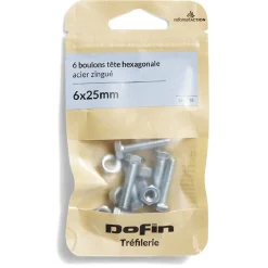 6 boulons tête hexagonale acier zingué - 6x25 mm