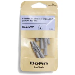 6 chevilles universelles en nylon tous matériaux avec vis - Ø6x35 mm