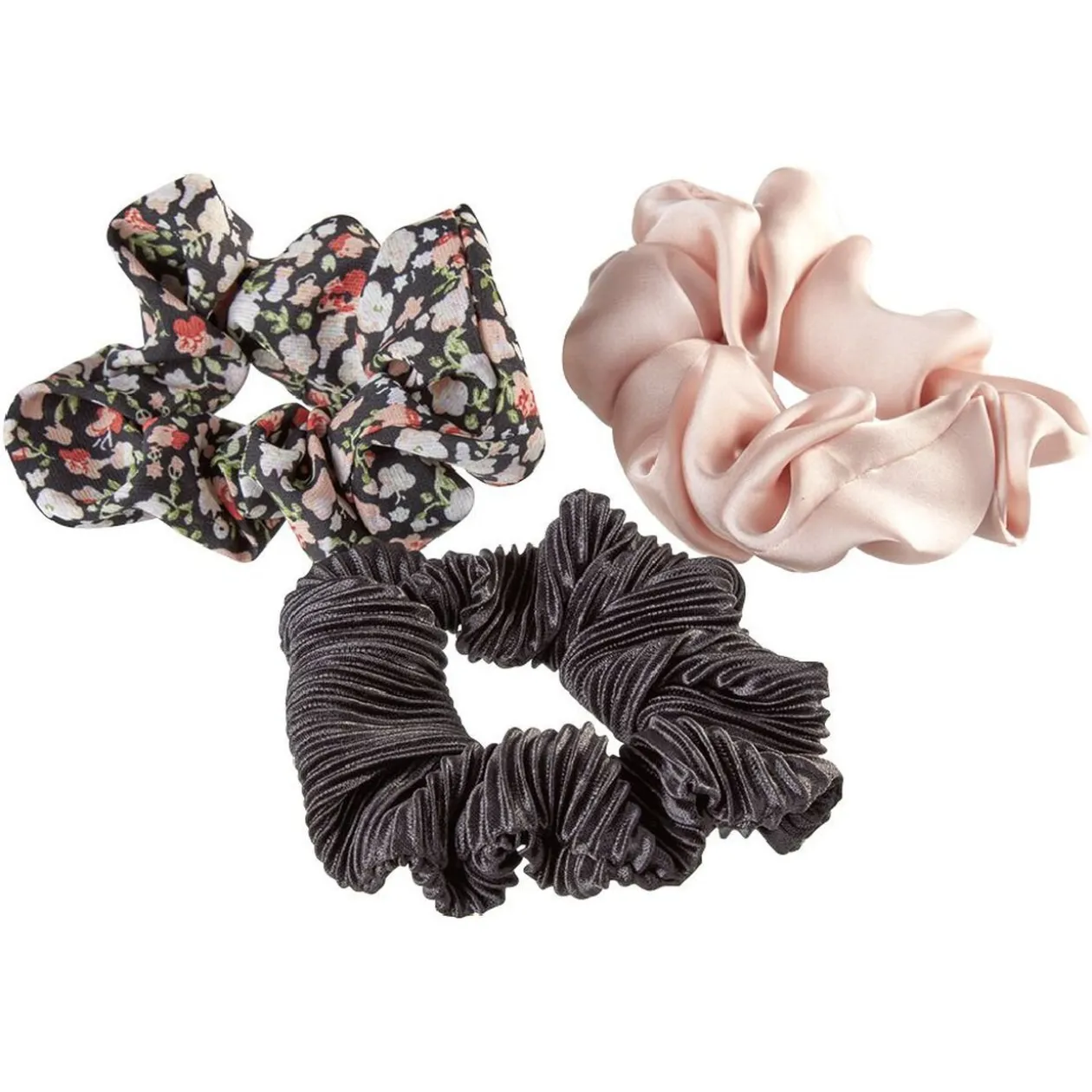 3 chouchous assortis noir/rose/imprimé fleurs