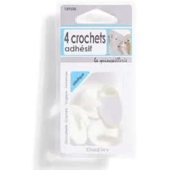 4 crochets adhésifs en plastique blanc