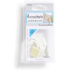 4 crochets adhésifs en plastique avec pointe métal - 30x25 mm