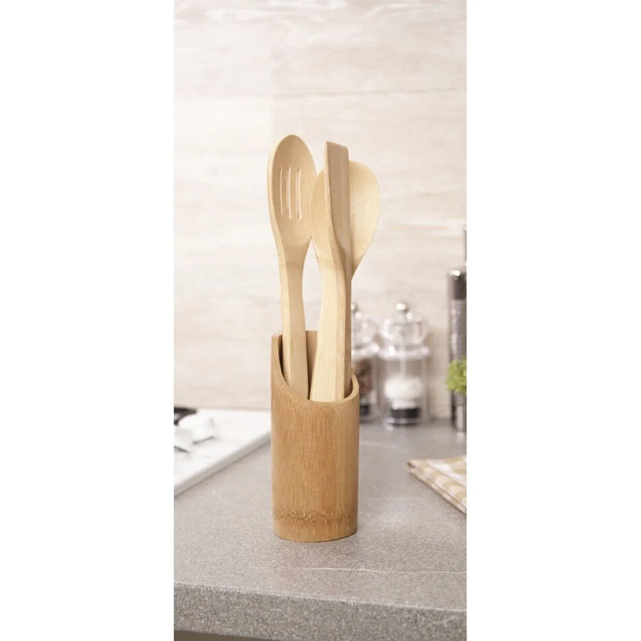 3 ustensiles de cuisine et support bois