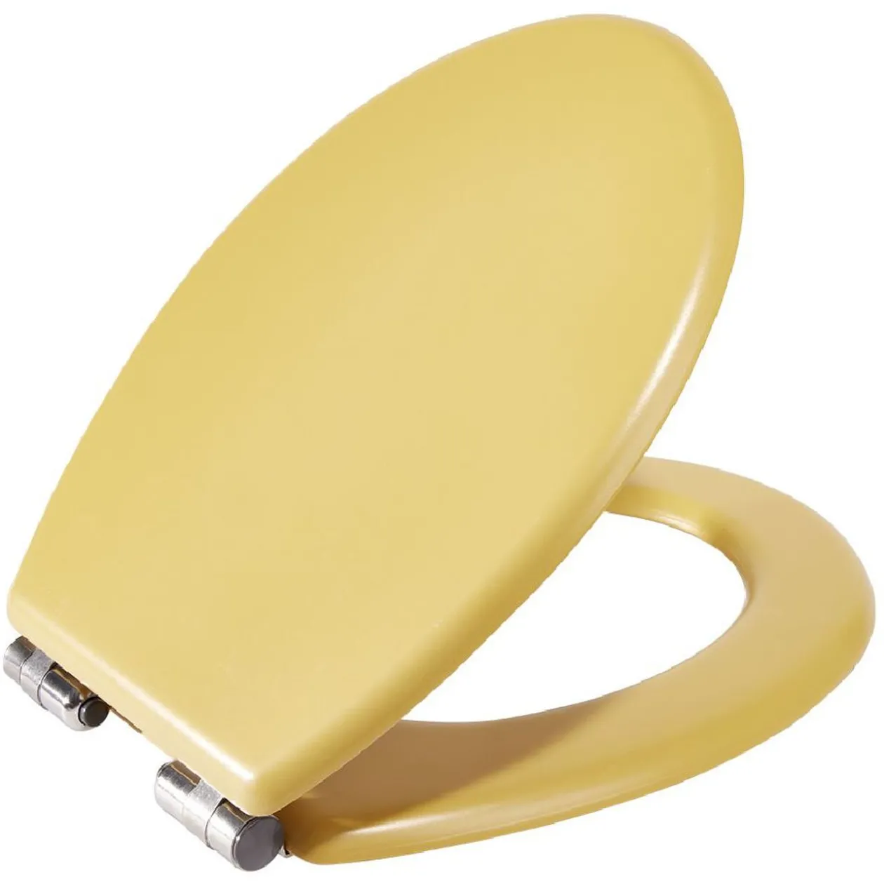 Abattant WC bois jaune curry avec frein de chute déclipsable réglable