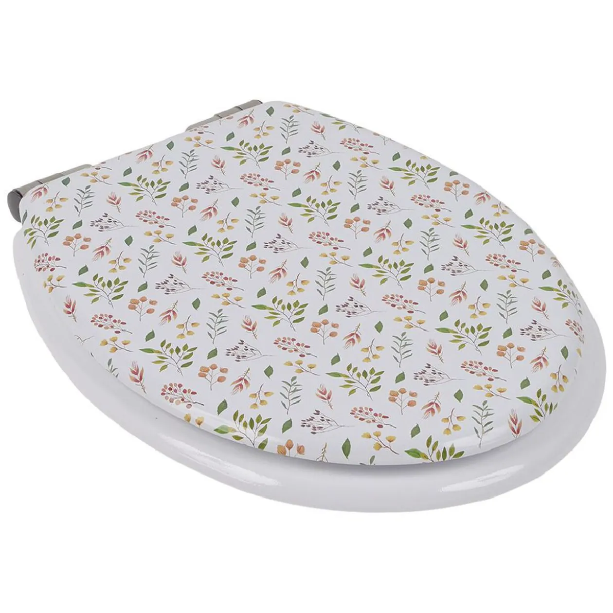 Abattant WC bois motif floral avec frein de chute déclipsable réglable