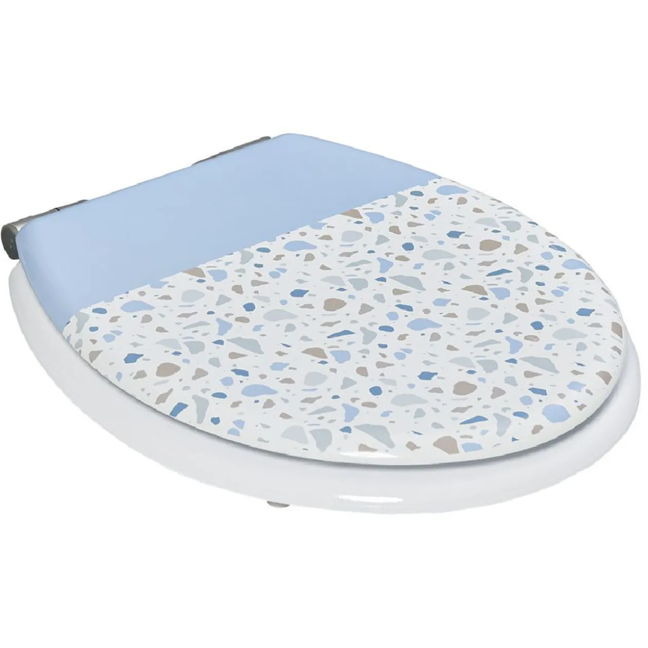 Abattant WC MDF motif terrazzo effet granit blanc et bleu