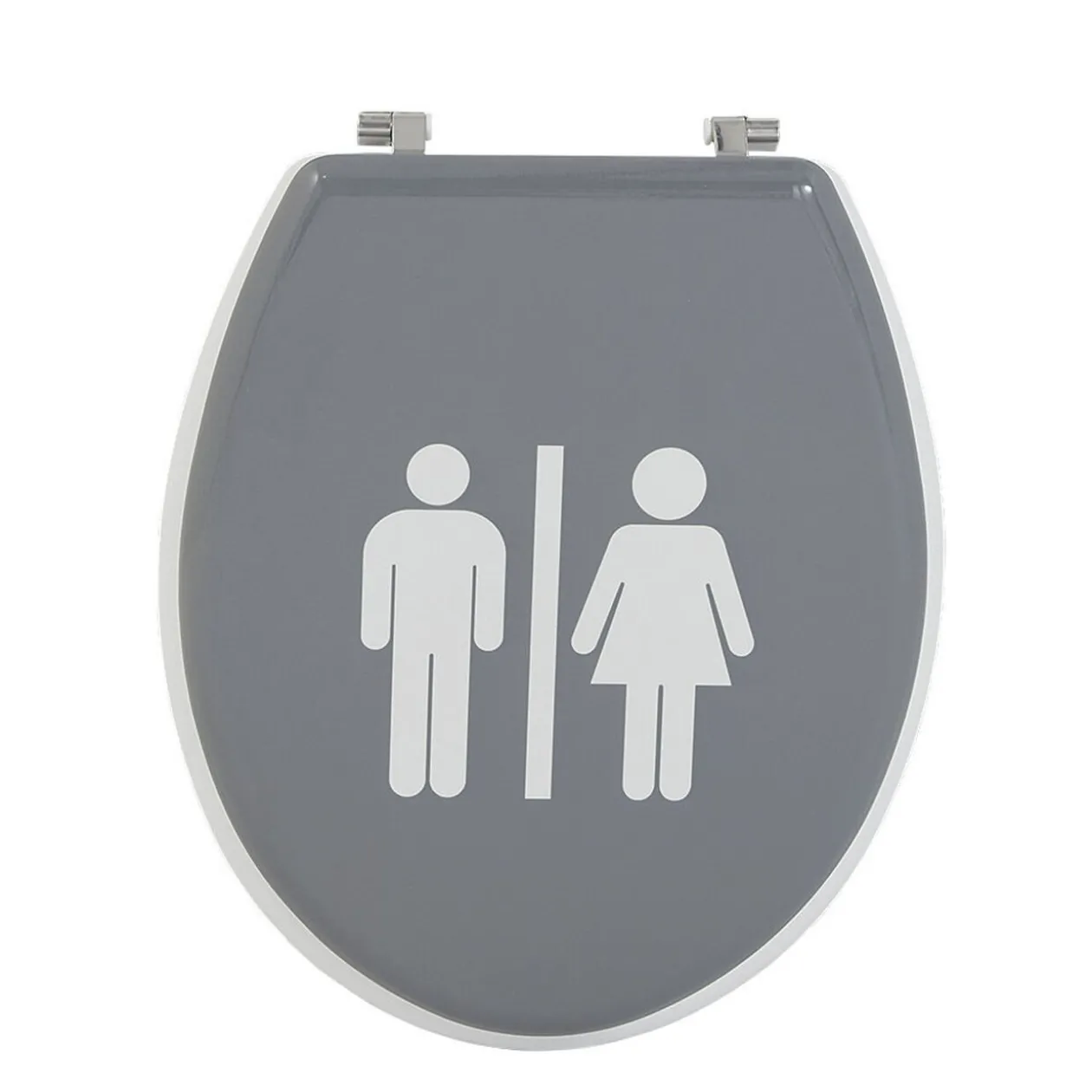 Abattant WC motif pictogramme fille et garçon gris et blanc