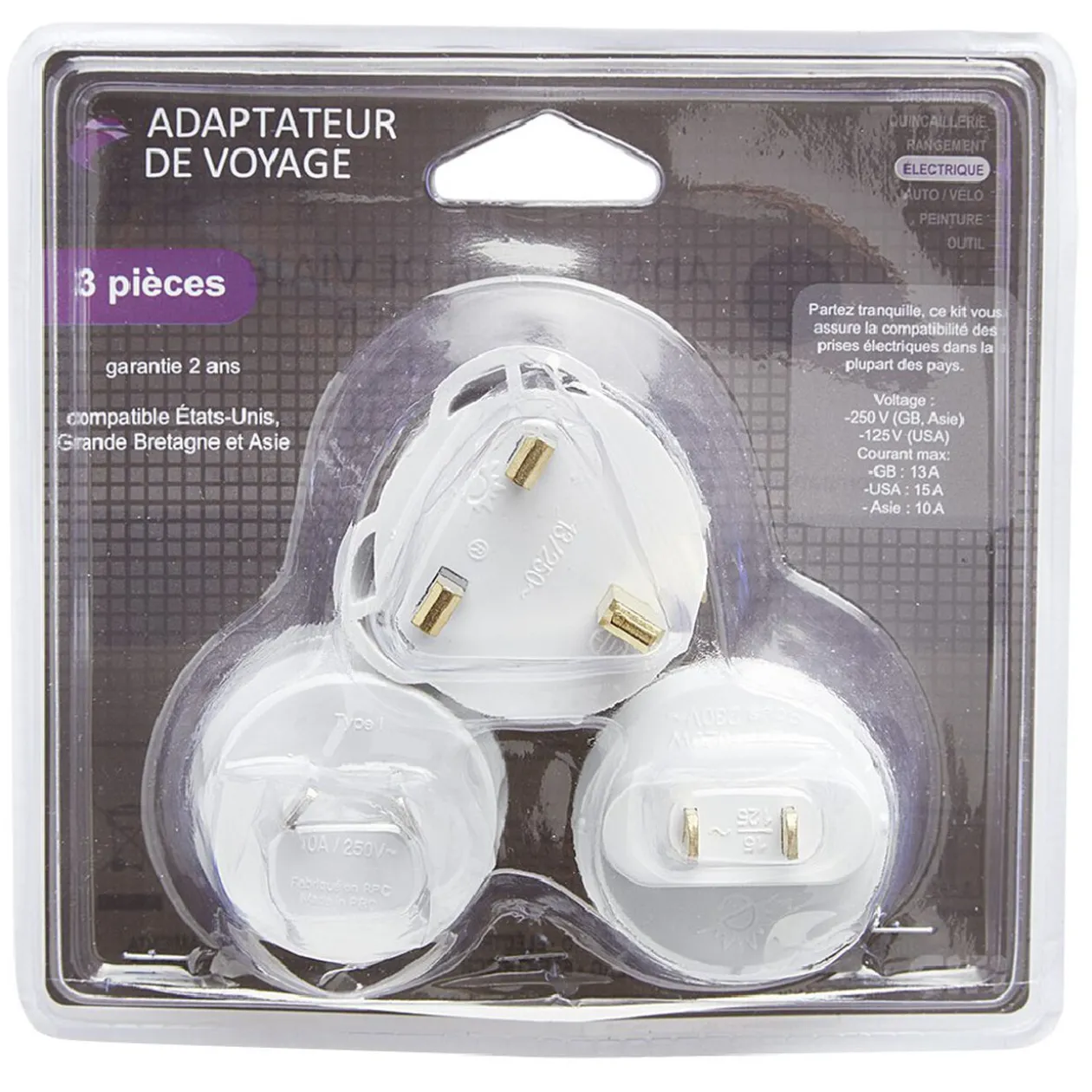 Adaptateur de voyage 3 pièces