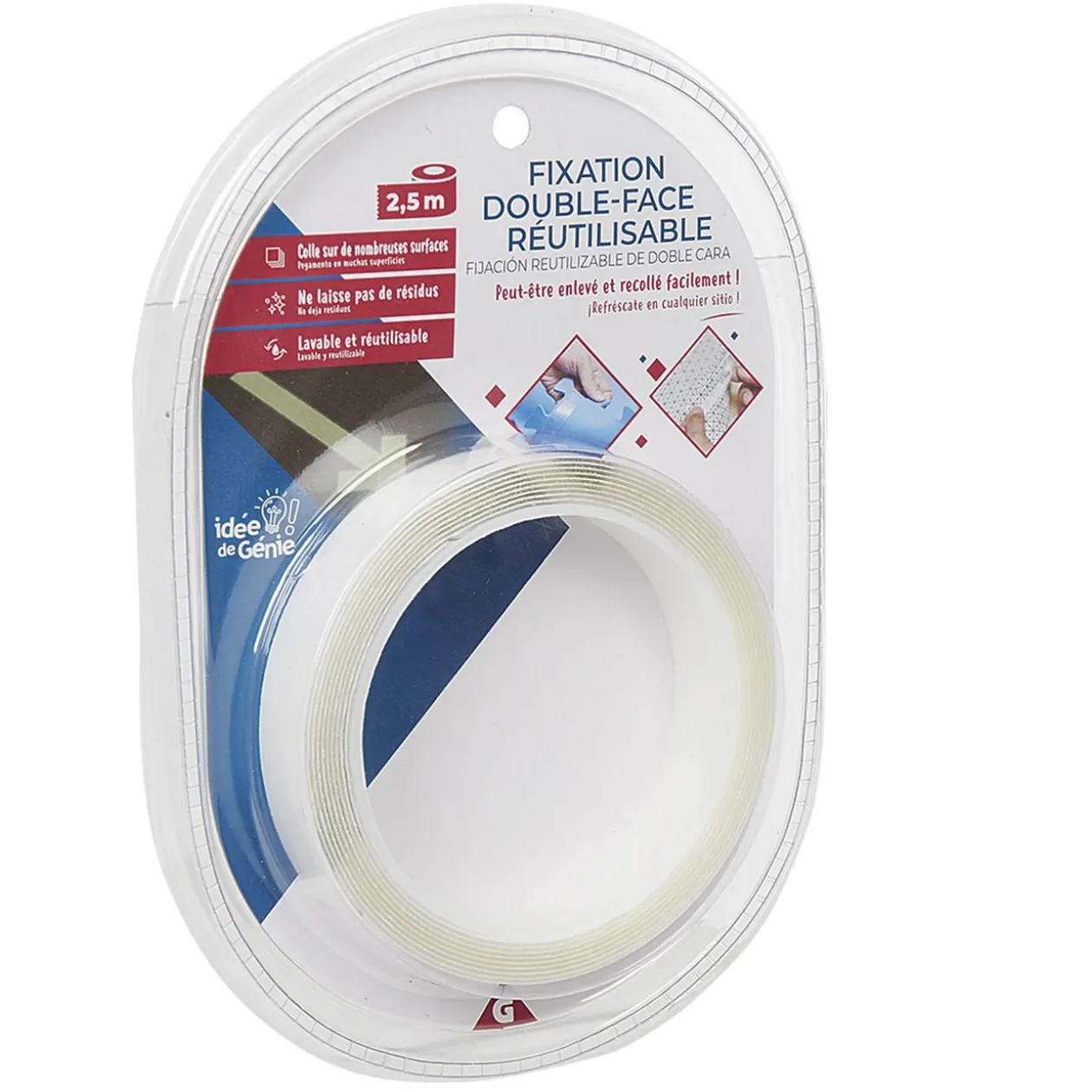 Adhésif double face réutilisable 2,5 m