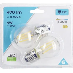 Ampoule LED à filament E27 G25 lumière chaude 470lms x2