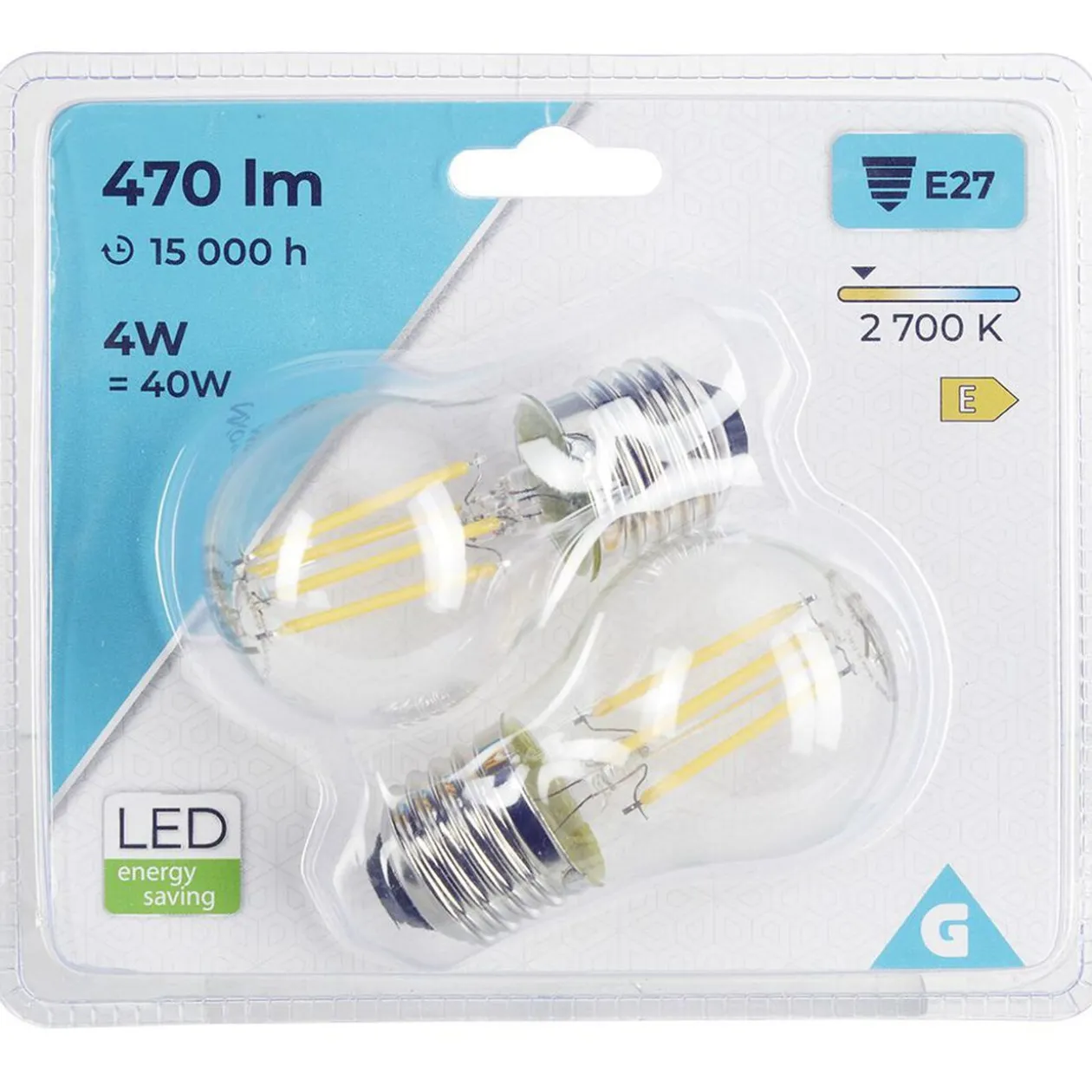 Ampoule LED à filament E27 G25 lumière chaude 470lms x2