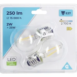 Ampoule LED à filament E27 G45 lumière chaude 250lms x2