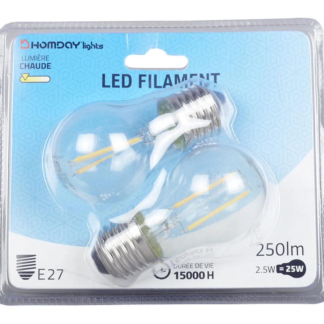 Ampoule LED à filament G45 lumière chaude 2,5W x2