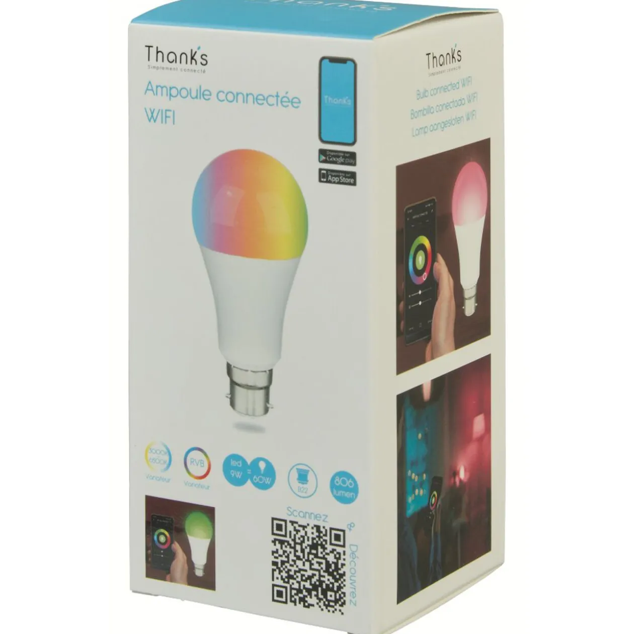 Ampoule LED connectée couleurs changeantes B22 60 W