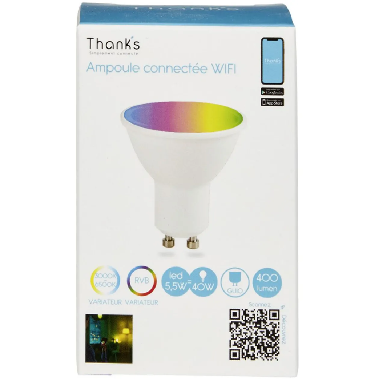 Ampoule LED connectée couleurs changeantes GU10 40 W
