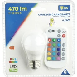 Ampoule LED E27 G45 couleurs changeantes avec télécommande 470lms
