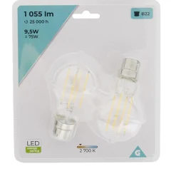 Ampoule LED Filament A60 B22 x2