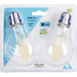 Ampoule LED filament B22 A60 806lms x2