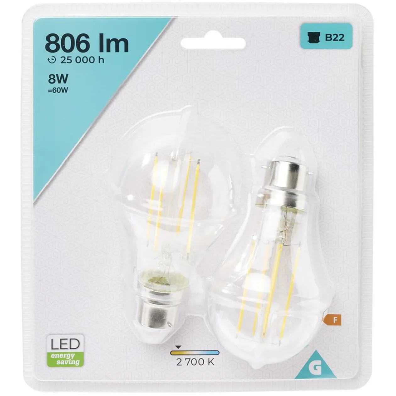 Ampoule LED filament B22 A60 Homday lumière chaude 806lms x2