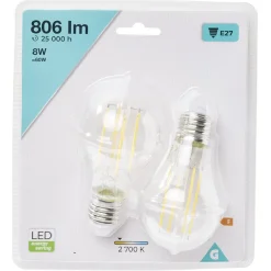 Ampoule LED filament E27 A60 Homday lumière chaude 806lms x2