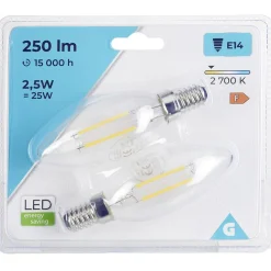 Ampoule LED filament E14 C35 Homday lumière chaude 250lms x2