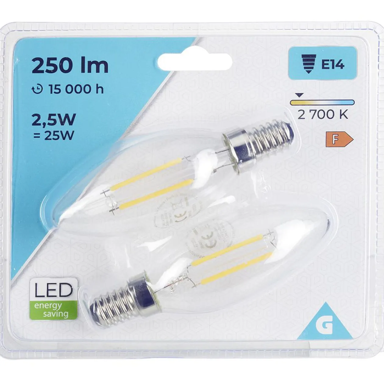 Ampoule LED filament E14 C35 Homday lumière chaude 250lms x2