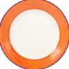 Assiette à dessert blanche à bord orange et violet