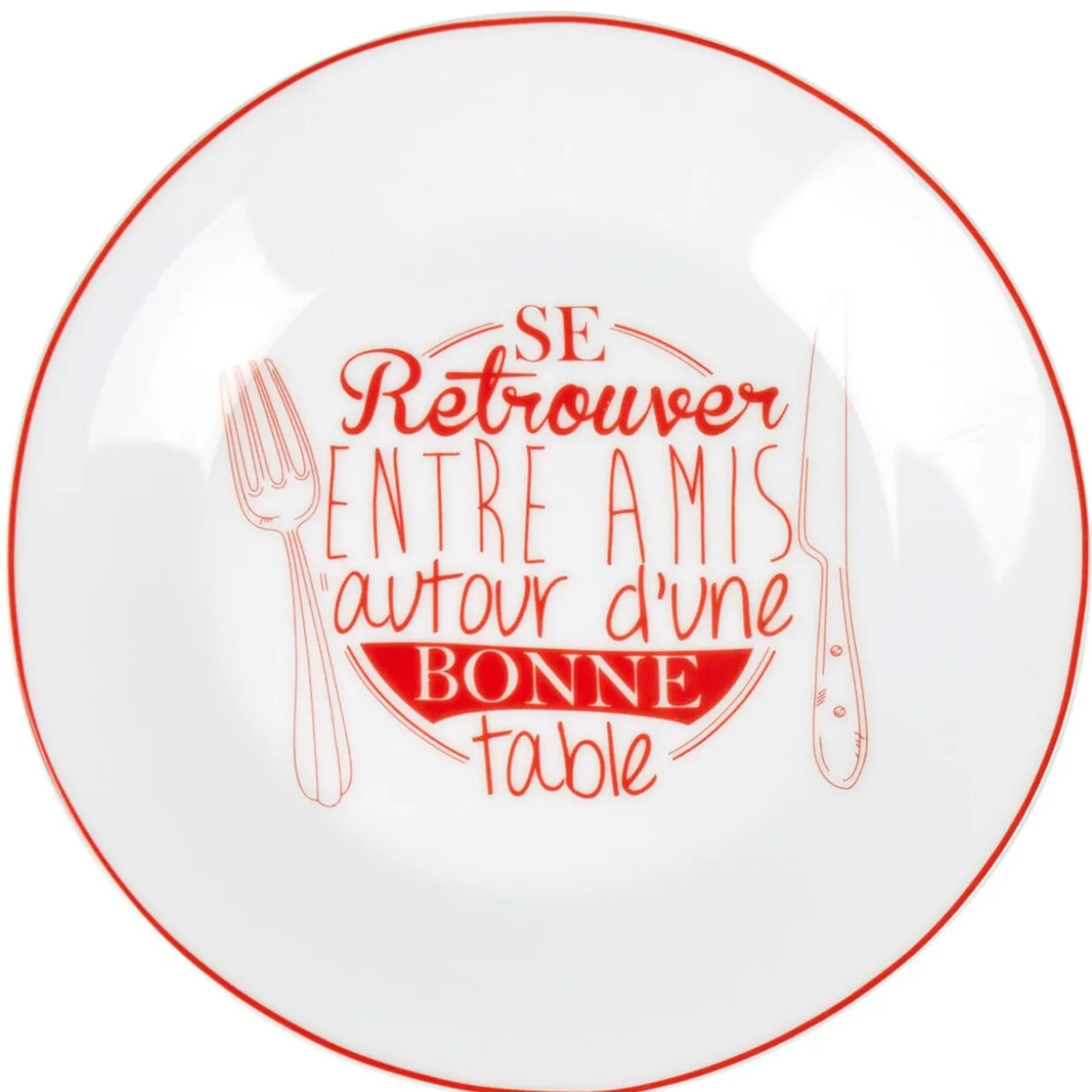 Assiette à dessert blanche et rouge