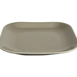 Assiette à dessert carré en grès taupe et blanche