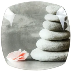 Assiette à dessert carrée design galets gris zen