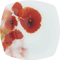 Assiette à dessert carrée motif coquelicot