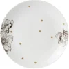 Assiette à dessert en porcelaine blanche motif végétal marron