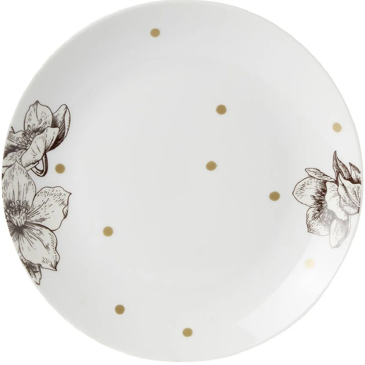 Assiette à dessert en porcelaine blanche motif végétal marron