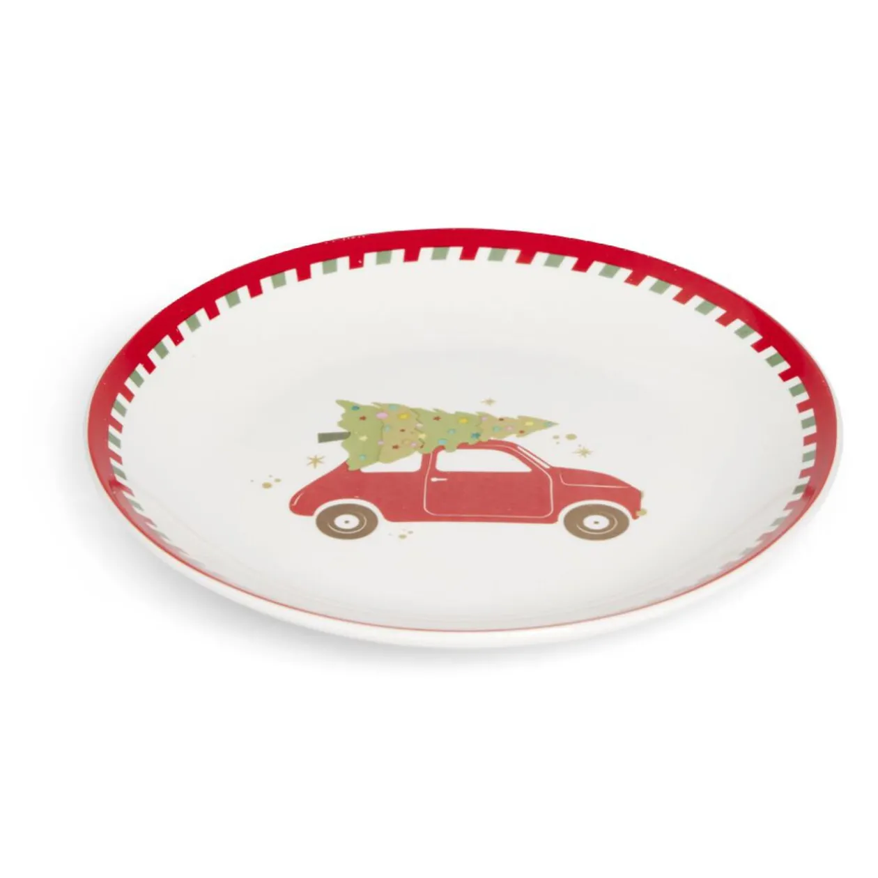 Assiette à dessert Noël porcelaine blanche motif voiture rouge Ø19cm