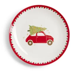 Assiette à dessert Noël porcelaine blanche motif voiture rouge Ø19cm