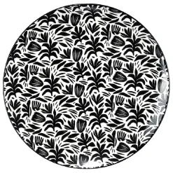 Assiette à dessert porcelaine motif feuillage noir blanc Ø19xH2cm