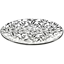 Assiette à dessert porcelaine motif feuillage noir blanc Ø19xH2cm