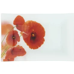 Assiette à dessert rectangulaire motif coquelicot