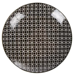 Assiette à dessert ronde blanche motif géométrique noir