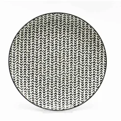 Assiette à dessert ronde blanche à motif chevron noir