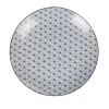 Assiette à dessert ronde motif géométrique prisme blanc et bleu