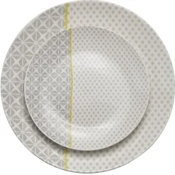 Assiette à dessert Zanzibar motif géométrique blanc et gris