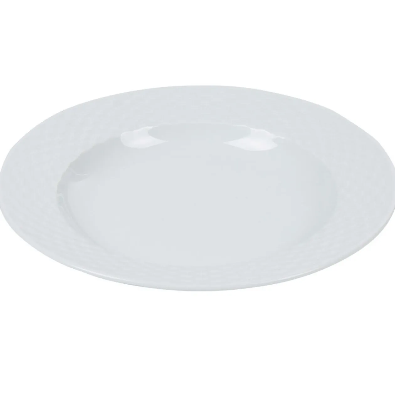 Assiette creuse blanche ronde aile damassée