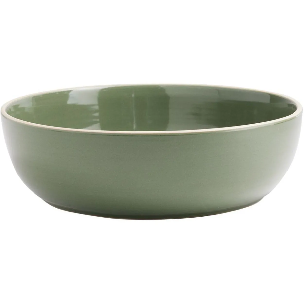 Assiette creuse faïence vert avec liseré crème