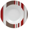 Assiette creuse porcelaine rayures taupe rouge blanc