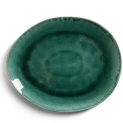 Assiette décore plate grès vert Ø28,5x24cm