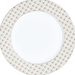Assiette plate blanche bordure rayons doré