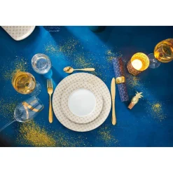 Assiette plate blanche bordure rayons doré