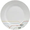 Assiette plate blanche décor lignes multicolores