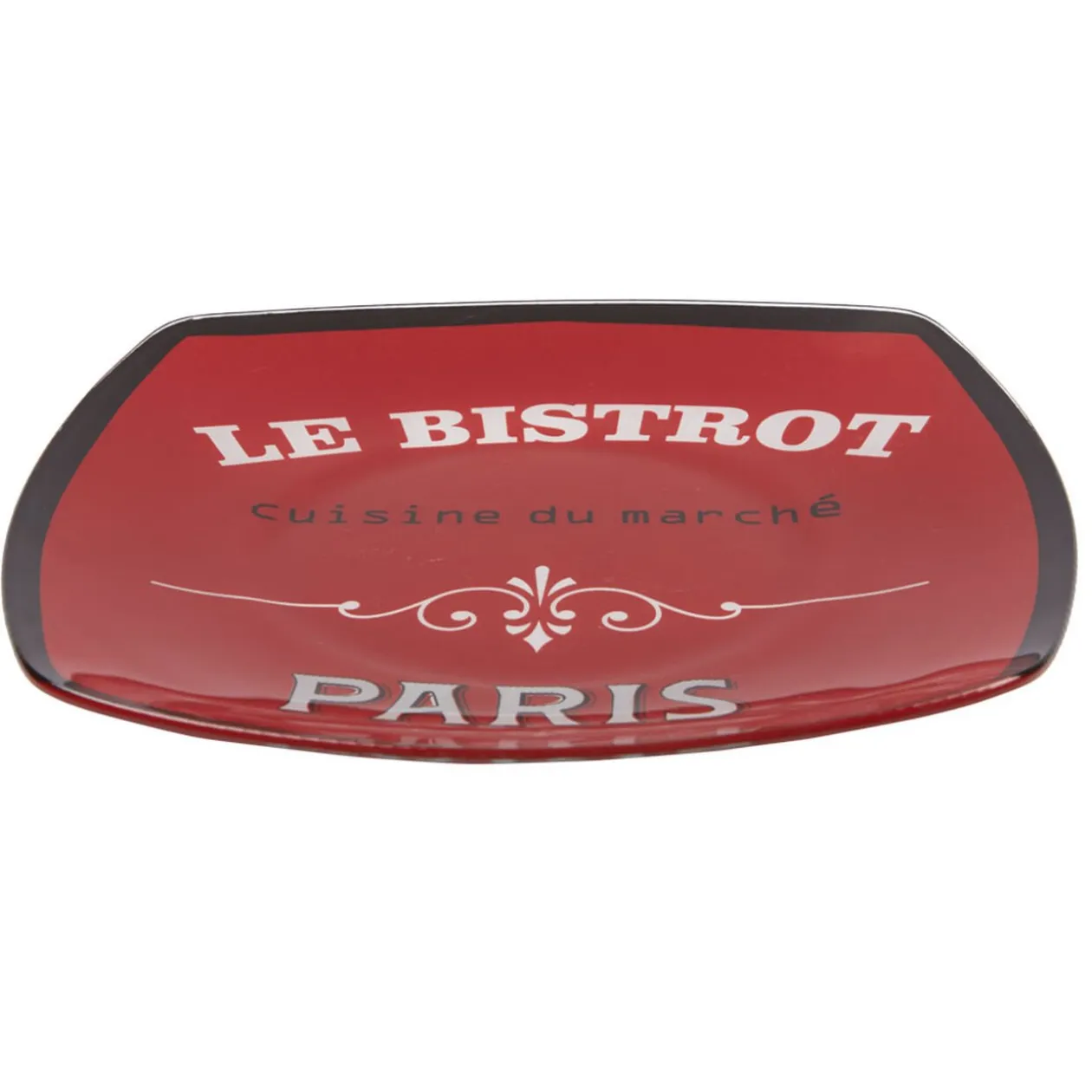 Assiette plate carrée bords arrondis rouge Le bistrot