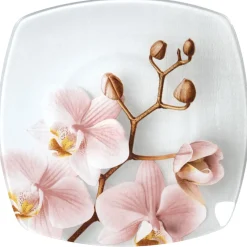 Assiette plate carrée design Orchidée